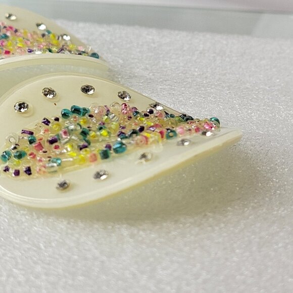 Creamy White Large Earrings with multicolored Beads and Crystal Fashion Stones - Picture 9 of 14